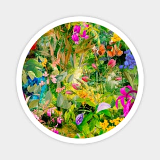 Cool tropical floral leaves botanical illustration, tropical plants,leaves and flowers, yellow leaves pattern Magnet